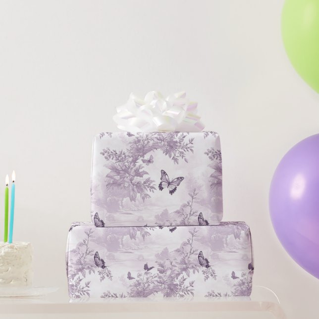Wedding Purple Butterflies On Purple Background Wrapping Paper (Party Gifts)