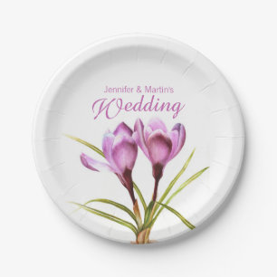 Wedding purple crocus art named paper plate