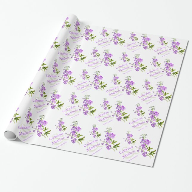 Wedding purple delphinium art custom wrap wrapping paper (Unrolled)