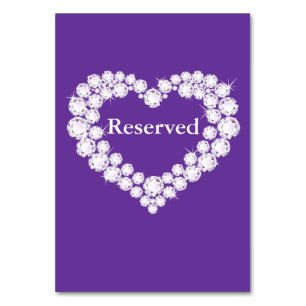 Wedding purple diamond heart table reserved table number