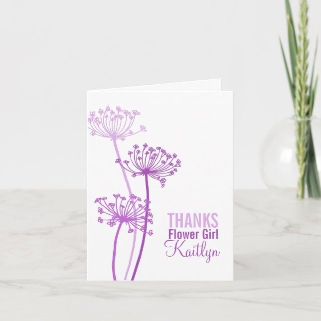 Wedding purple flower girl thank you card (Front)