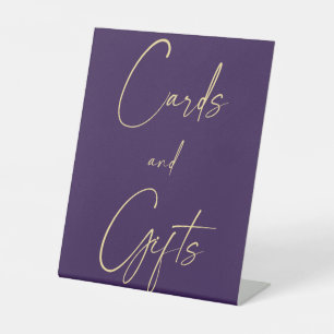Wedding Purple & Gold Cards & Gifts Pedestal Sign