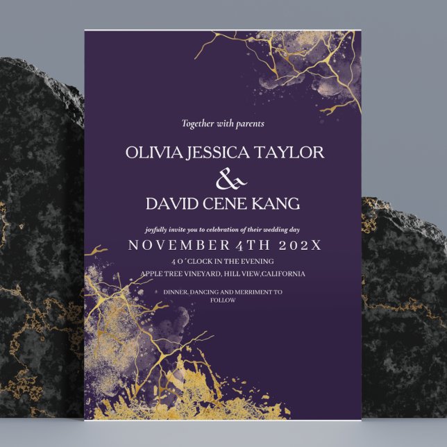 WEDDING PURPLE INVITATIONS, MODERN INVITES, GOLD INVITATION (Creator Uploaded)