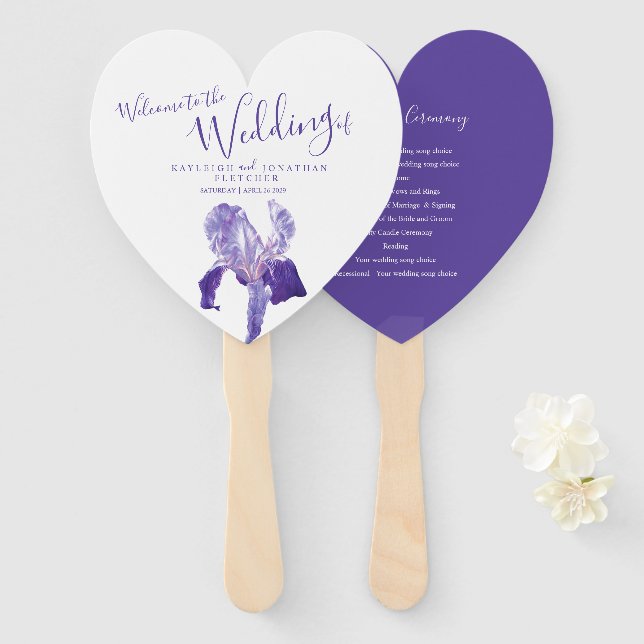 Wedding purple iris flower art program fans (Front and Back)