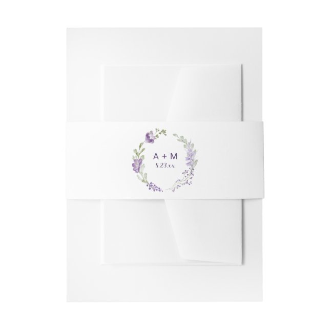 Wedding Purple Lavender Floral Boho Invitation Belly Band (Front Example)