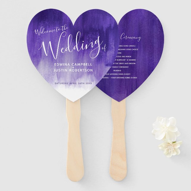 Wedding purple modern tinted ink art program fans (Front and Back)