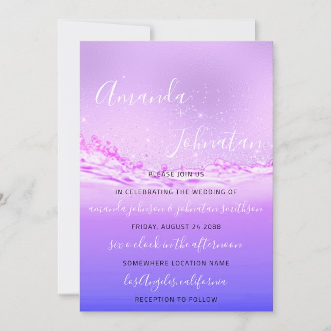 Wedding Purple Ocean Pink Spark Bubbles Aqua Invitation (Front)