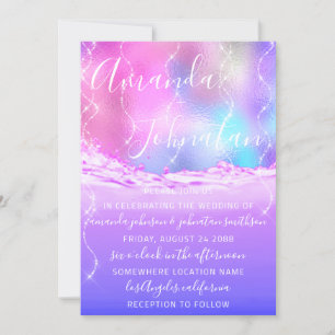 Wedding Purple Ocean Pink Waves Ocean Spark Invitation