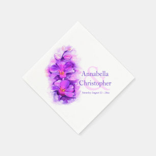Wedding purple orchid watercolor art paper napkin