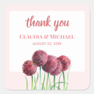 Wedding Purple Pink Alliums Flower Watercolor Square Sticker