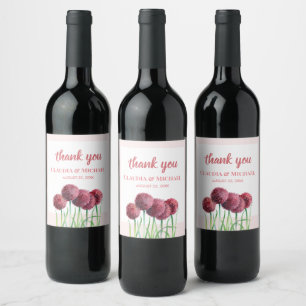 Wedding Purple Pink Alliums Flower Watercolor Wine Wine Label