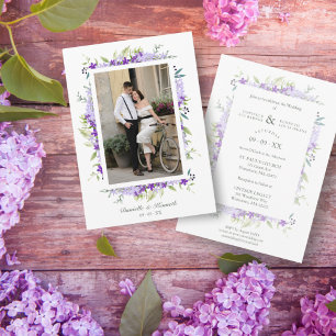 Wedding Purple Shades Flowers & Branches Photo Invitation