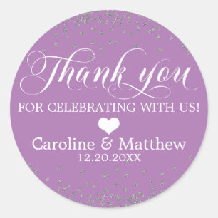 Wedding Purple Sprinkle Sparkle Silver THANK YOU Classic Round Sticker