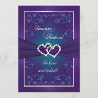 Wedding | Purple, Teal | Floral | Hearts FAUX Foil