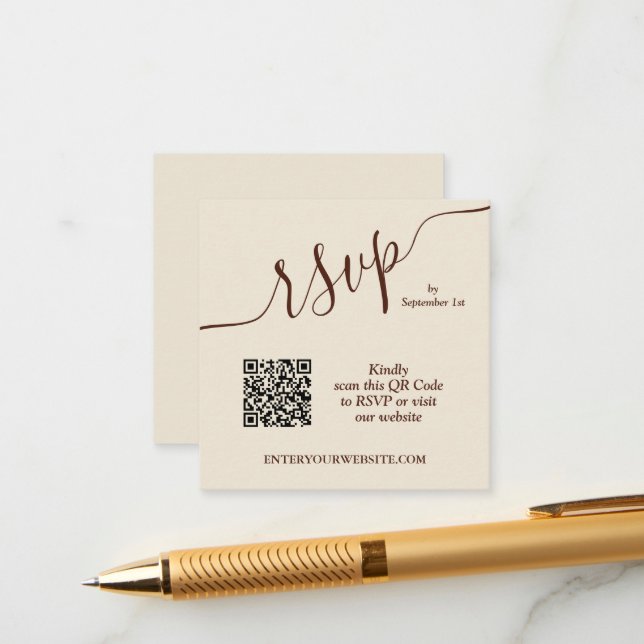 Wedding QR Code Beige Enclosure Card (Front/Back In Situ)