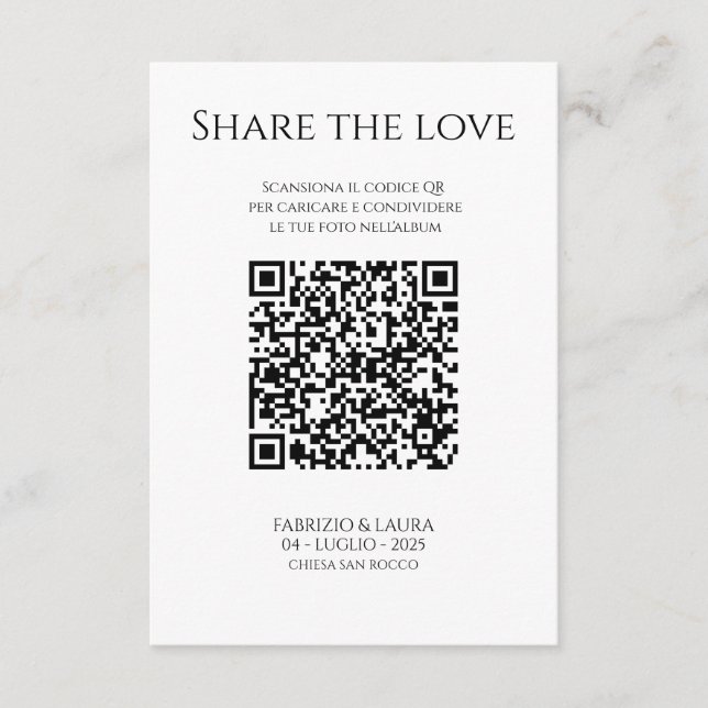 Wedding QR Code Card - Share The Love (Front)