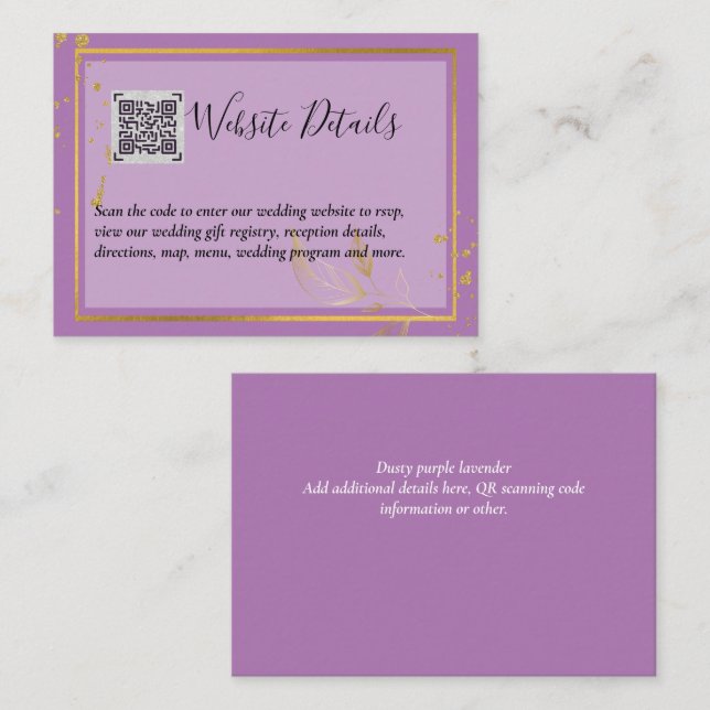 Wedding QR CODE RSVP GIFTS DETAILS Website Enclosure Card (Front/Back)