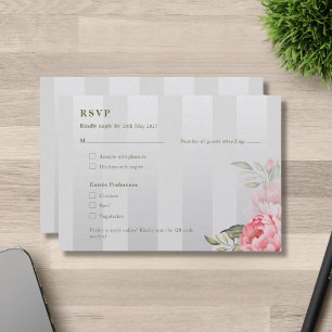 Wedding QR Code Sage Green   Pink Peony RSVP Card