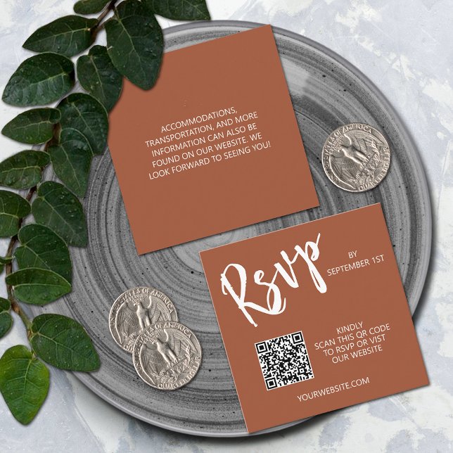 Wedding QR Code Terracotta Enclosure Card (Wedding QR code small 2.5" x 2.5" terracotta RSVP cards)