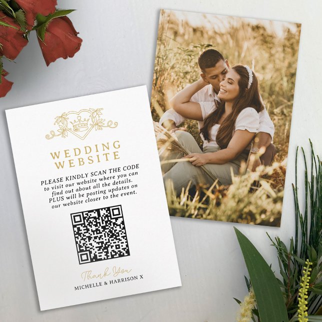 Wedding QR code website love heart crown monogram Enclosure Card (Creator Uploaded)