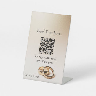 Wedding QR Pedestal Sign – Elegant Gold Rings