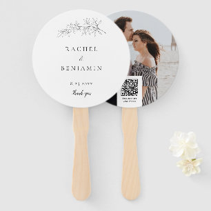 Wedding QR Photo Minimalist Botanical Elegant Hand Fan