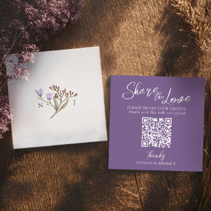 Wedding QR photo share fall wildflower monogram Enclosure Card