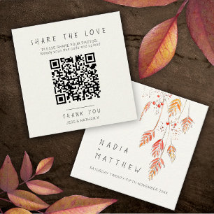 Wedding QR photo share grass berries orange cream  Enclosure Card