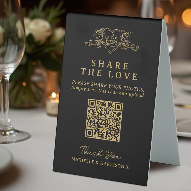 Wedding QR photo share love heart crown monogram (Creator Uploaded)