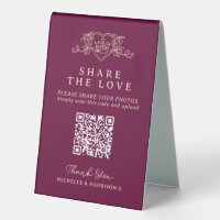 Wedding QR photo share love heart crown wine red