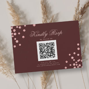 Wedding QR RSVP Rose Gold Confetti Burgundy Red