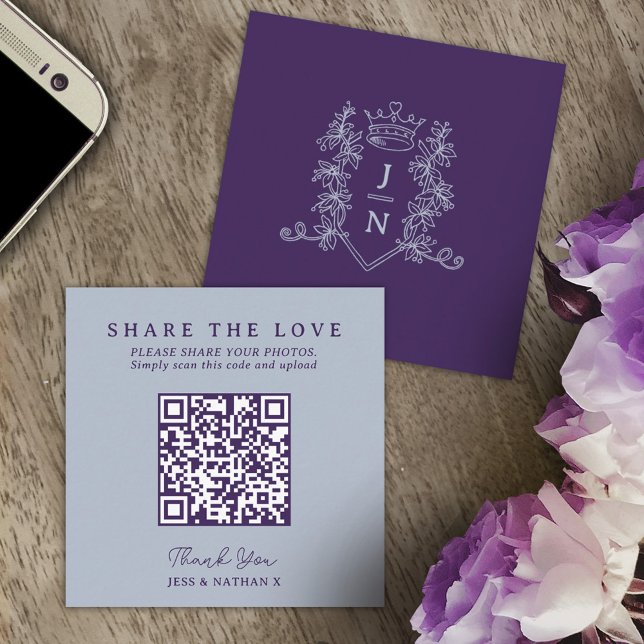 Wedding QR share love crown monogram silver grey Enclosure Card (Creator Uploaded)