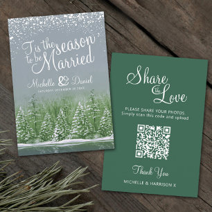 Wedding QR share love winter wedding grey green Enclosure Card