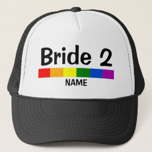 Wedding Rainbow Flag Banner Bride 2 Name Trucker Hat