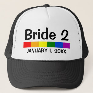 Wedding Rainbow Flag Banner Bride 2 Trucker Hat