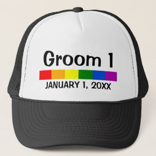 Wedding Rainbow Flag Banner Groom 1 Trucker Hat