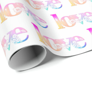 Wedding Rainbow Love Text Wrapping Paper