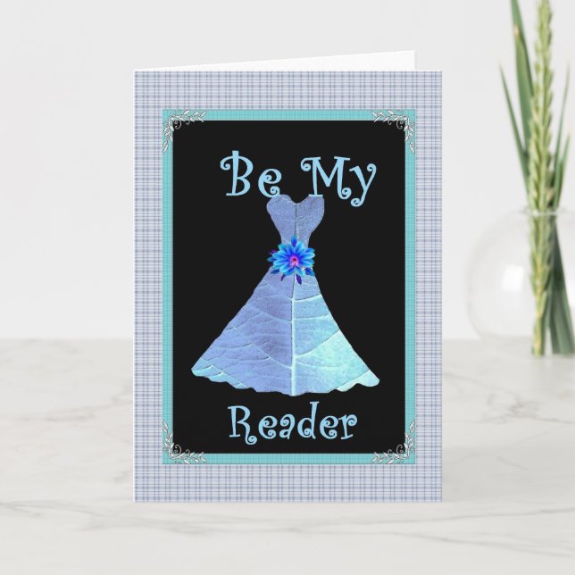 Wedding Reader Invite - Blue Gown and Plaid Border (Front)