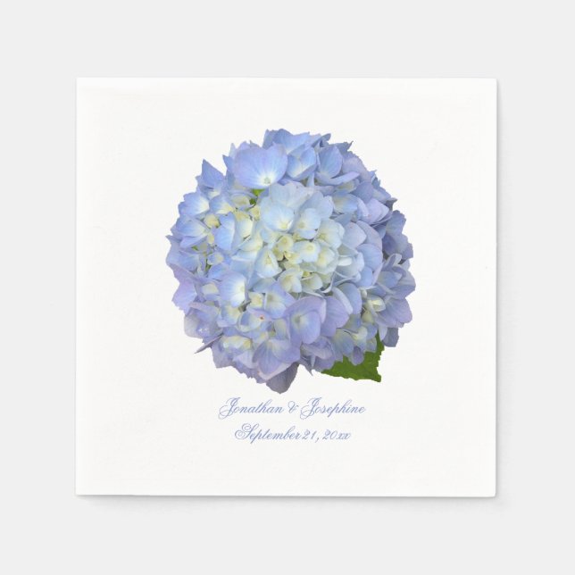 Wedding Real Blue Hydrangea Flower Paper Napkin (Front)