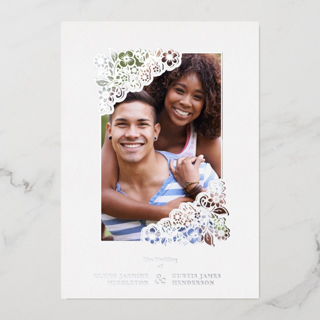 Wedding Real Silver Effect Fancy Overlay Floral (Front)