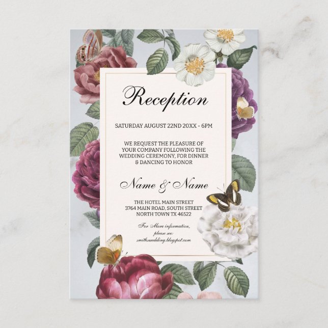 Wedding Reception Bloom Floral Flower Butterfly Enclosure Card (Front)