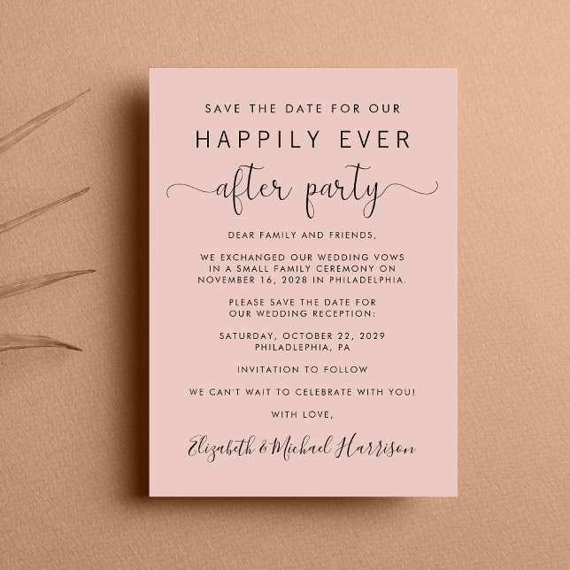 Wedding Reception Blush Pink Save the Date Announcement (A stylish save the date announcement for a reception to celebrate your elopement or private wedding)