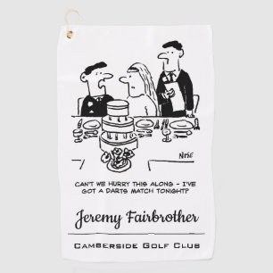 Wedding Reception Bridegroom has a Darts Match Golf Towel