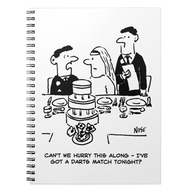 Wedding Reception Bridegroom has a Darts Match Notebook (Front)