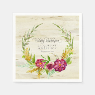 Wedding Reception Burgundy Wreath Rustic Country Napkin