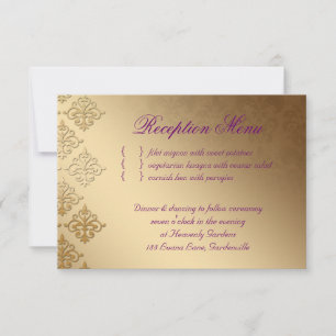Wedding Reception Card Indian Damask Purple Gold