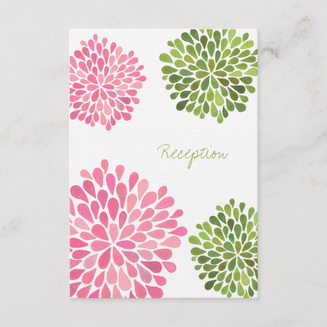 Wedding Reception Card Pink & Green Blooms (Front)
