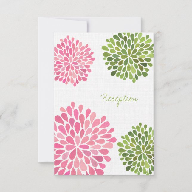 Wedding Reception Card Pink & Green Blooms (Front)