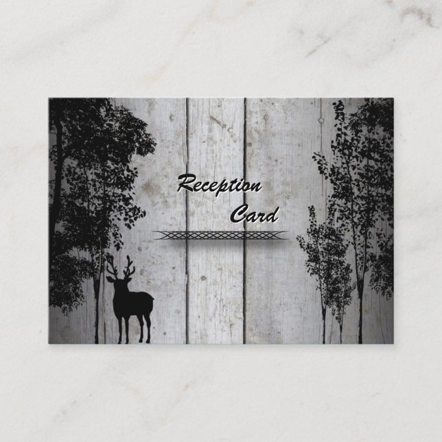 Wedding Reception Card Rustic Deer Wood Trees (Front)