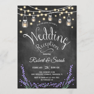 Wedding Reception - Chalkboard Lavender & Lights Invitation